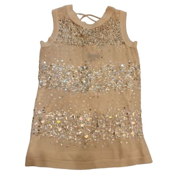 NWT Adrianna Papell Champagne Sheer Beaded Sequin Sleeveless Top Blouse S - Picture 8 of 16
